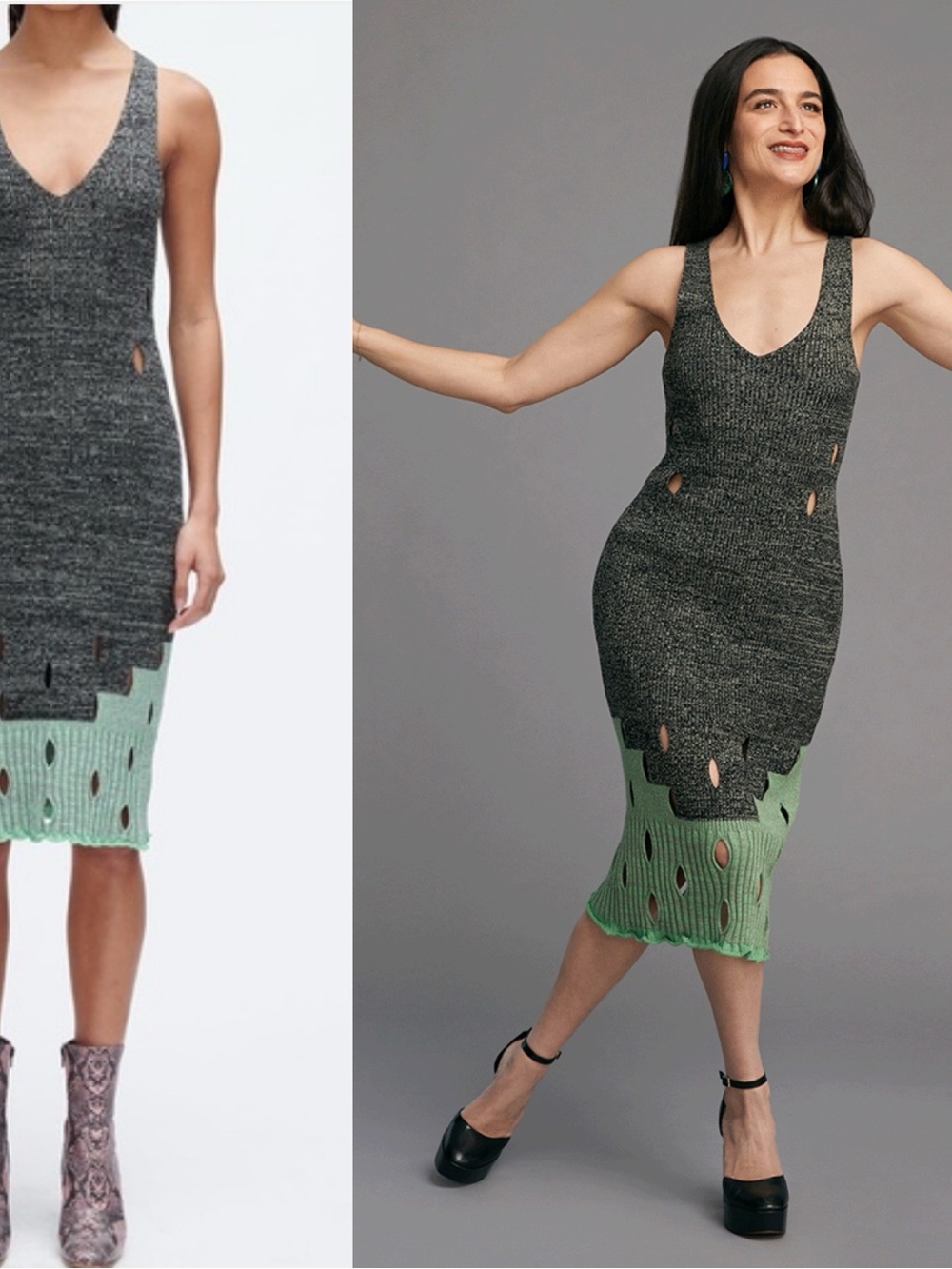Rachel Comey Millay Sleeveless Knit Midi Dress in Charcoal and Mint